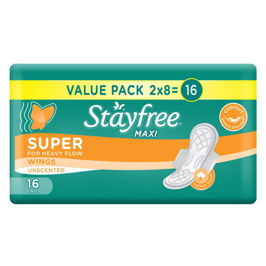 Pharmacy Direct. Stayfree Unscented Maxi Super Pads with Wings - 16's